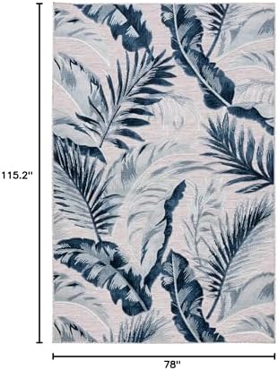 SAFAVIEH Washable Rug Outdoor Cabana Collection - 6'5" x 9'6", Beige & Navy, Non-Shedding & Easy to Clean, Ideal for Patio, Backyard, Mudroom (CBN452F) - Image 2
