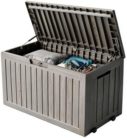 92 Gal Deck Box,Waterproof Resin Outdoor Storage Gas Lift,Lockable Grey by NUNULAB