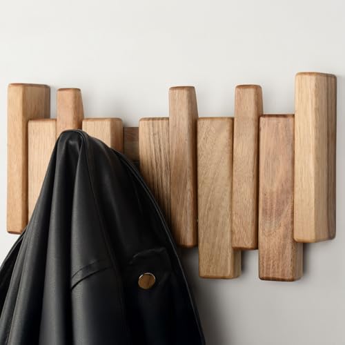 Walnut Piano Key Coat Rack with 4 Flip Hooks - Image 3