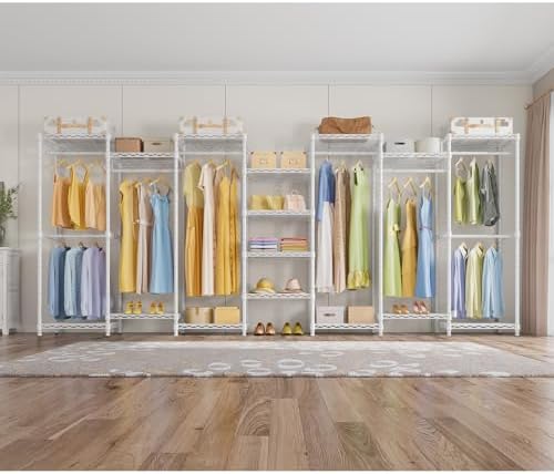 VIPEK V5i Garment Rack Bedroom Armoires Freestanding Closet Organizer, Portable Wardrobe Closet Heavy Duty Clothing Rack with 8 Adjustable Shelves& 4 Hang Rods, 56.7" Lx15.7 Wx76.4 H, White (Medium) - Image 6