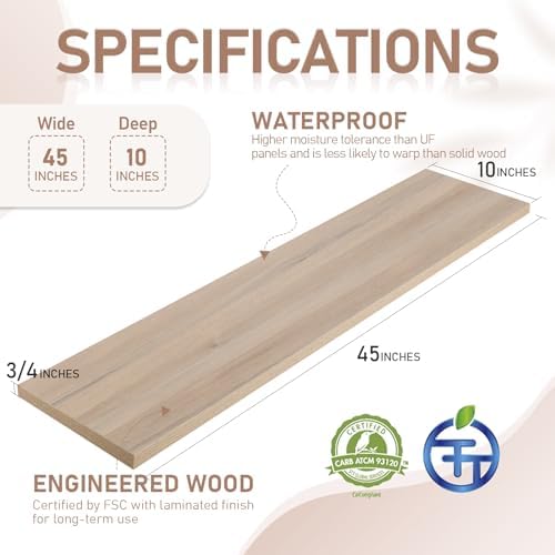 Kaboon 45 inch Long 10 inch Deep Floating Shelves for Wall Set of 2, Large Open Shelves Wall Mounted, Space Saving Home and Commercial Use,Oak/Grey Tone - Image 3
