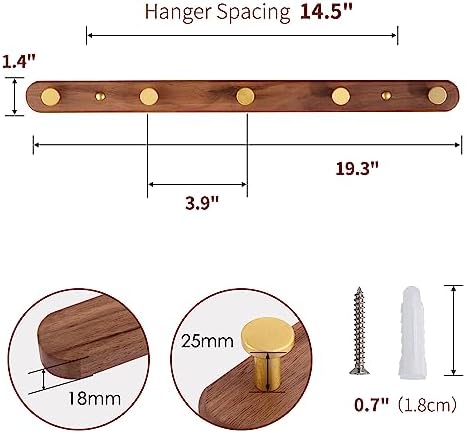 Wall Mounted Coat Rack, Metal Wood, with 5 Hooks - Image 2