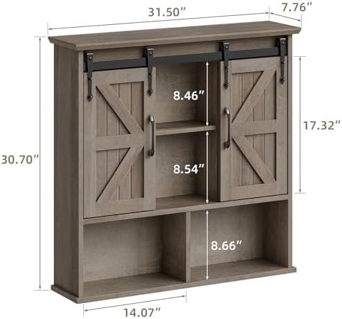 Vabches Bathroom Wall Cabinet, Farmhouse Medicine Cabinet, Washed Oak - Image 2