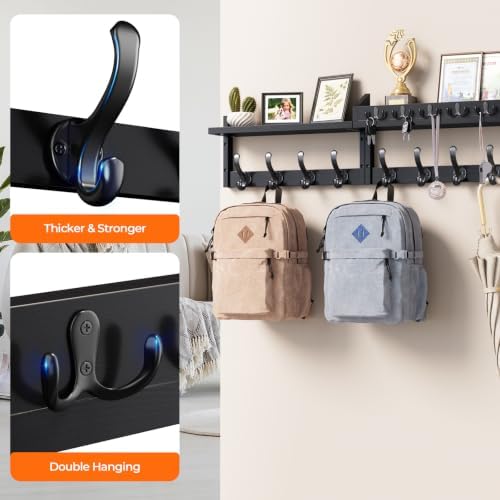 Evermagin 35" Coat Rack Wall Mount with Shelf & 13 Hooks, Entryway, Black - Image 6