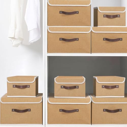 ANMINY Fabric Storage Box Bins with Lids, Khaki, 13"x9"x7.9", 4 Pack - Image 7