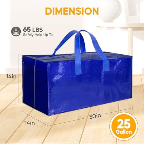 HealSmart 8 Pack Extra Large Moving Bags with Zippers & Carrying Handles, Heavy-Duty Storage Tote Moving Boxes for Dorm Room Essentials Storage Bags, Blue - Image 2