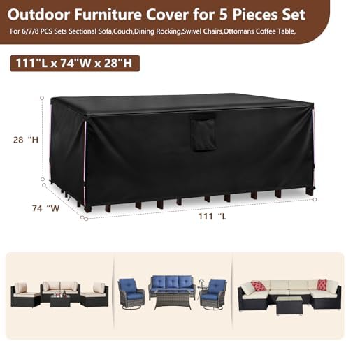 Waterproof Outdoor Patio Furniture Covers,111"L x 74"W x 28"H,Black - Image 2