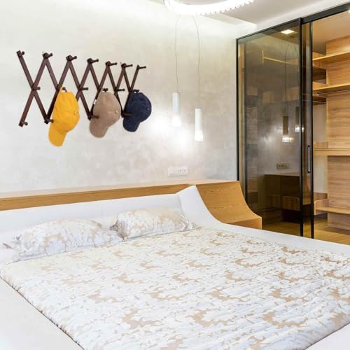 SCUNDA Accordion Wall Hanger with 20 Hooks, Expandable Wall Hat Display Rack, Wooden Wall Hook for Coat, Hats, Baseball Caps, Coffee Mug, Jewelry(Brown) - Image 6