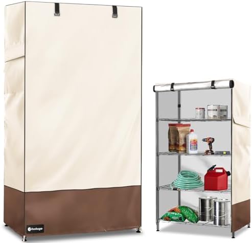 Wire Shelf Cover,600D Heavy Duty 100% Waterproof Shelf Covers for Wire Shelving,Outdoor Storage Shelves Cover for Metal Rack,36" W x 14" D x 54" H,Beige & Brown by Unknown