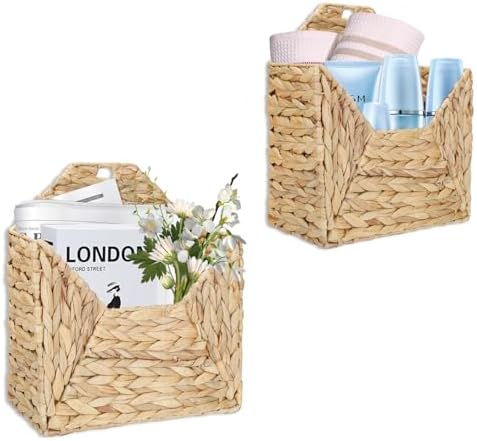 Wall Mounted Storage Baskets, 2PCS Handmade Water Hyacinth Storage Baskets Wall Hanging Organizing Container for Living Room,Bedroom,Kitchen (Large+Small) by TKGKHK