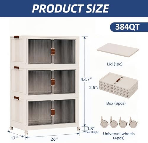 SAILUN 348Qt Stackable Storage Bins,Storage Cabinet a Lid,3Pack Blush White - Image 6