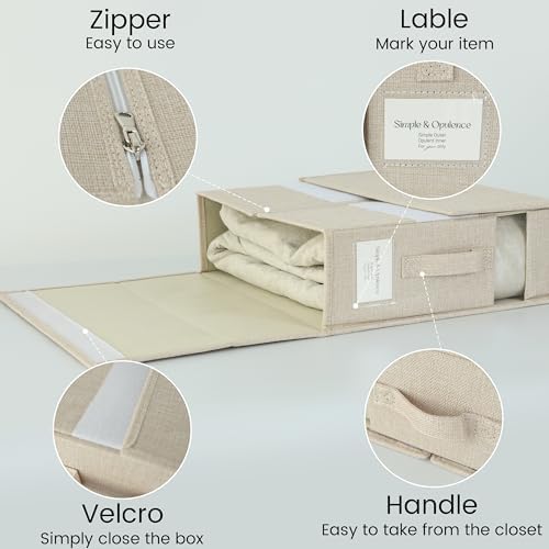 Simple&Opulence 4 Pack Bed Sheet Organizers and Storage, Linen Closet Organizers, Sheets Set Folder Storages with Window and Label (Queen/King Size) Organizing Bedding Container, Linen - Image 2