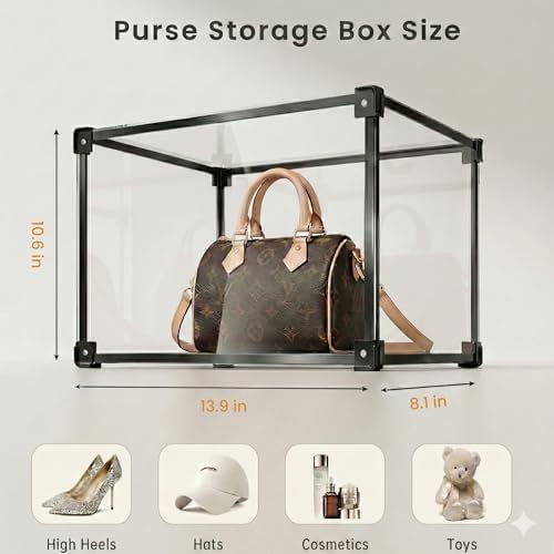 Clear Acrylic Purse Organizer with Aluminum Alloy Frame, Handbag Display Case with Magnetic Door, Stackable Closet Storage Boxes for Purses, Books, Cosmetics & Collectibles (4Pack) - Image 2