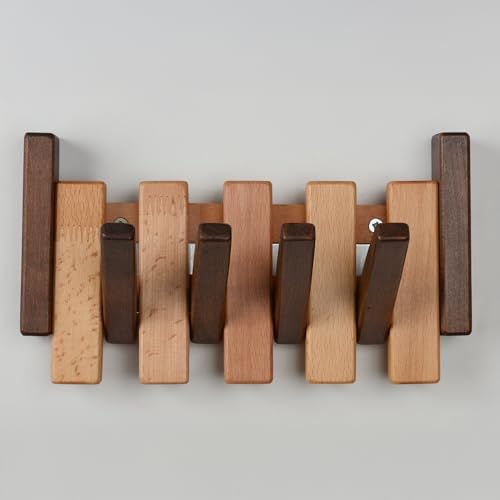 Beech Piano Key Coat Rack with 4 Flip Hooks - Image 3