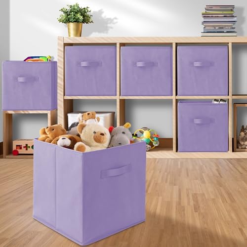Casafield Set of 12 Collapsible Fabric Cube Storage Bins, Lavender - 13" Foldable Cloth Baskets for Shelves, Cubby Organizers & More - Image 5