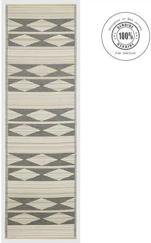 Fab Habitat Outdoor Rug - Waterproof, Fade Resistant, Crease-Free - Premium Recycled Plastic - Geometric Tribal - Porch, Deck, Balcony, Hallway, Poolside - Cairo - Natural & Black - 2.5 x 8 ft Runner - Image 3
