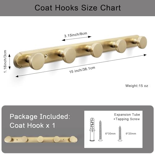 Goo-Ki 1 Pack Champagne Bronze Coat Rack Wall Mount Heavy Duty, Towel Rack Zinc Alloy Coat Hooks Wall Mounted for Hanging Bag Hat Clothe,6651UBR-H014-5 - Image 4