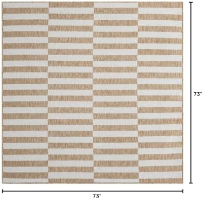 Unique Loom Outdoor Striped Collection Area Rug - Striped (6' 1" Square Taupe/Ivory) - Image 2