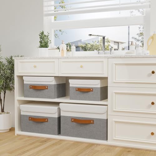 OUTBROS Storage Bins with Lids, White/Grey, 5 Pack 10.2 x 7.9 x 6.7in - Image 6