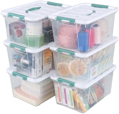 Plastic Organizer Bins Pack of 6, Latching Storage Box with Handles by Innouse