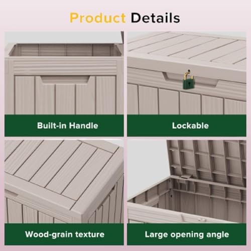 45 Gallon Deck Boxes Outdoor Waterproof, Outdoor Storage Box with Lockable Lid & UV-Resistant for Patio Furniture, Outdoor Cushions, Garden Tools and Pool Supplies, Light Brown - Image 3
