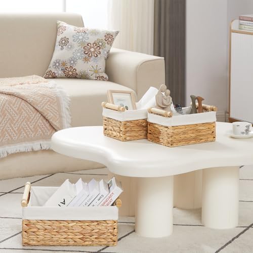 Vagusicc Wicker Storage Basket, 3-Packs Water Hyacinth Storage Baskets for Organizing, Large Cube Storage Organizer Baskets Bins with Handles for Shelves Decor, Small Toilet Paper Storage Basket - Image 3