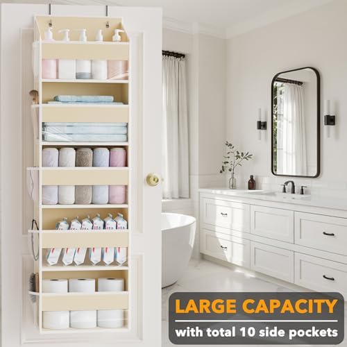 SpaceAid 2 Pack Over The Door Organizer with 5 Large Pockets and 10 Mesh Side Pockets, 5 Layers Door Organizer Hanging with Clear Window for Bedroom, Bathroom, Pantry and Nursery, Beige - Image 3