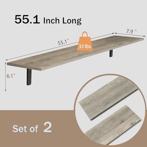 DINZI LVJ Long Wall Shelves, 55.1Inch Wooden Wall Mounted Shelves, Set of 2 - Image 3