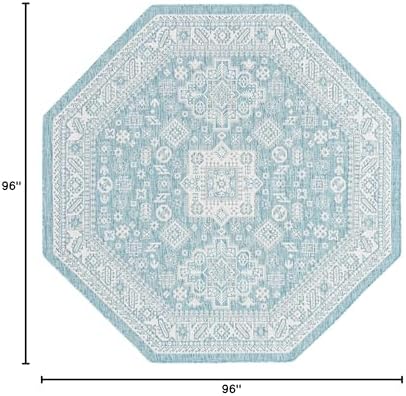 Rugs.com Outdoor Aztec Collection Rug – 8 Ft Octagon Aqua Flatweave Rug Perfect for Living Rooms, Kitchens, Entryways - Image 2