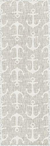 Unique Loom Outdoor Coastal Collection Area Rug - Ahoy (2' x 6' 1" Runner, Gray/ Ivory) - Image 3