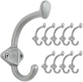 Dseap Cast Iron Wall Hooks L=5”, Heavy Duty Coat Hooks, Rustic Vintage Farmhouse Hook for Hanging Winter Coats Jackets Towels Hats Bags Plants, Silver, Pack of 10 (ShieldBold) by Dseap