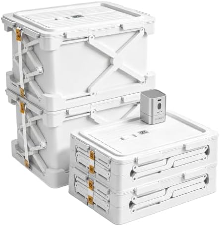 Storage Bags for Clothing, 14.8-Gal Collapsible Storage Boxes with Lids, Stackable Storage Bins for Comforters, Blankets, Bedding, Sweaters and Underbed Storage (2, Classic White) by Unknown
