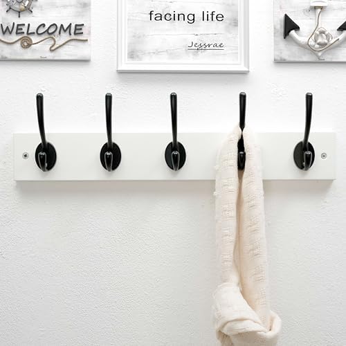 Dseap Wall Mounted Coat Rack: 16" Hole to Hole, Coat Hook Hanger with 5 Metal Hooks for Hanging Coats Towels Hats Clothes, White & Black, 2 Packs - Image 7