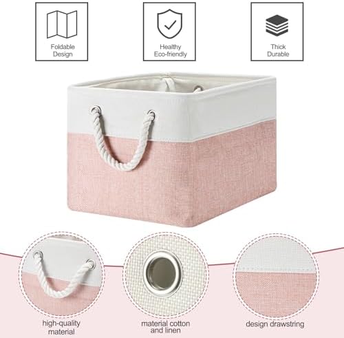 FoldTier 10 Pack Large Collapsible Fabric Storage Baskets with Handles Decorative Storage Bins for Organizing Shelves Toys Clothes (Pink & White,16 x 12 x 10 Inches) - Image 5