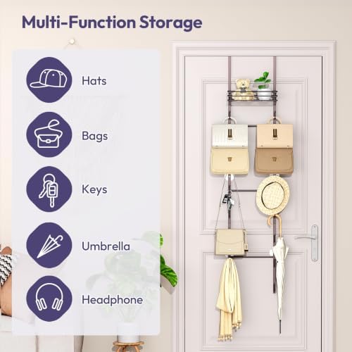 SWTYMIKI Over the Door Purse Organizer - Wall Mounted Handbag Organizer with 16 Hooks and Metal Basket, Hanging Purse Storage Rack Holds up to 16 Bags, Bag Rack Can Use As 1/2 Part, for Door, Closet - Image 3