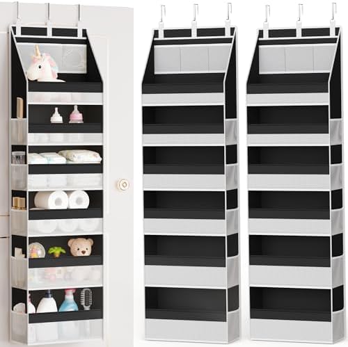 Criusia 2 Pack Over the Door Organizer, Heavy-Duty 6-Shelf Hanging Storage with 13 Mesh Pockets, 55lbs Capacity Behind the Door Storage for Nursery, Bathroom, Bedroom, and Dorm, Black by Criusia
