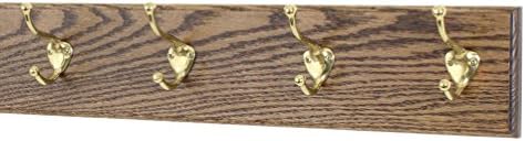 PegandRail Oak Wall Mounted Coat Rack with Solid Brass Hooks 4.5" Ultra Wide (Walnut, 20" x 4.5" with 4 Hooks) by PEG+AND+RAIL