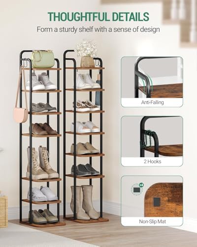 Hzuaneri 8 Tiers Vertical Shoe Rack, Tall Shoe Shelf with 2 Hooks - Image 3