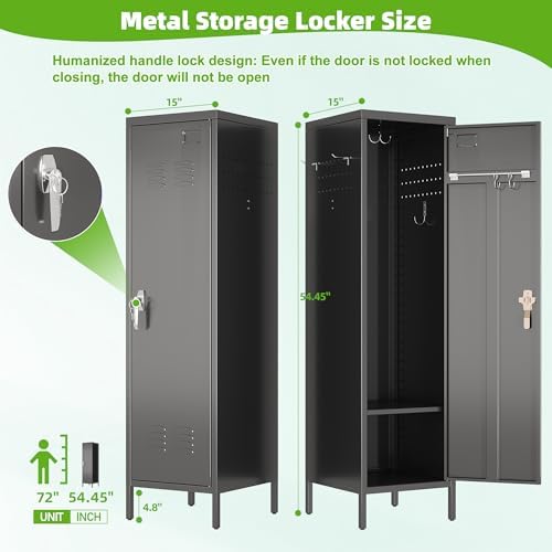SUPEER 1-Door Metal Locker with Lock, Pegboard, Hooks and Hanging Rod - Image 3