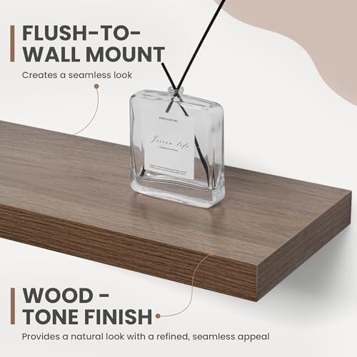 Acovy 24 Inch Floating Shelves, 8 Inch Deep Floating Shelves for Wall, Hanging Shelf with Invisible Brackets, Deep Shelves for Bathroom, Bedroom, Living Room, Walnut, Set of 2 - Image 4