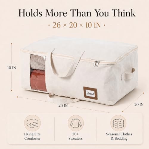 Cotton Canvas Storage Bags for King/Queen Comforters, Bedding, 3Pack, Beige - Image 7