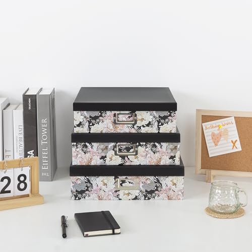 Soul & Lane - Floral Jumbo Scrapbook Storage Boxes with Lids, Set of 3 - Image 2