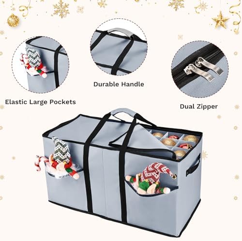 Christmas Ornament Storage Box, Ornament Storage Organizer Fits 128 of 3 inch Ornament Balls, 8 Removable Tray Ornaments Storage Containers with Dividers to Store Xmas Holiday Decor(Grey) - Image 3
