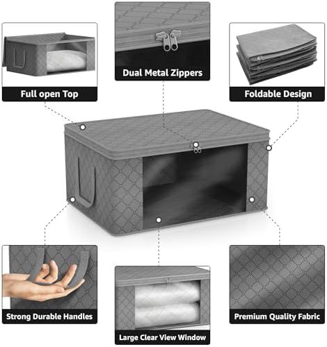 Sorbus Medium Clothes Storage Bags - Foldable Blanket Storage Bins for Organizing Bedroom, Closet, Clothing, Comforter, Organization with Clear Window, Lids and Carry Handles - Set of 8 - Image 6
