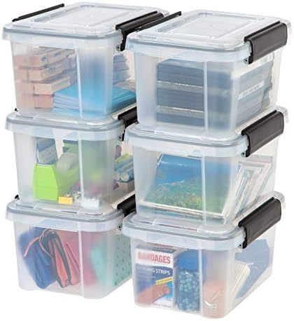 IRIS USA 6-Pack 6 Qt Storage Bins with Gasket Lids, Clear/Black by IRISUSA