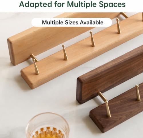 Walnut Wall Hooks with Shelf, Coat Rack Wall Mount, Entryway Hanging Shelf with 6 Brass Hooks for Hats, Clothes, Towels, Bags, Black Walnut Wood, Walnut - Image 4