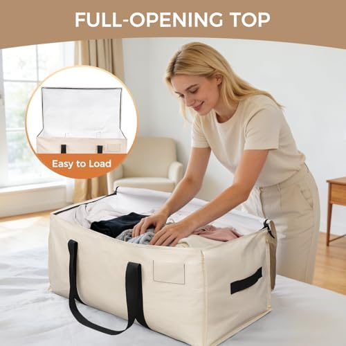 BAGAIL Heavy Duty Moving Bags with Strong Handle, Extra Large Moving Boxes, Storage Tote for Clothes, College Moving Supplies(Beige, 8 Pack) - Image 4