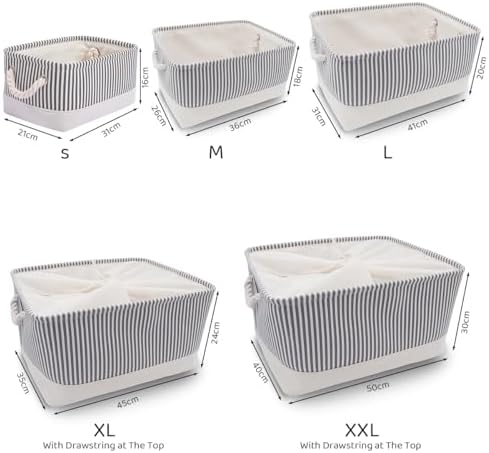Mangata Fabric Storage Bins, Set of 3 Foldable Canvas Storage Basket W/Handles for Organizing Shelves Toys Clothes Nursery Home Closet(Grey Stripe, Medium) - Image 3