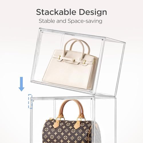 HBlife Purse Storage Organizer for Closet, Clear Stackable Handbag Display Case Box with Magnetic Door for Collectibles, Cosmetics, Women Heels and Toys, X-Large, 4 Pack - Image 4