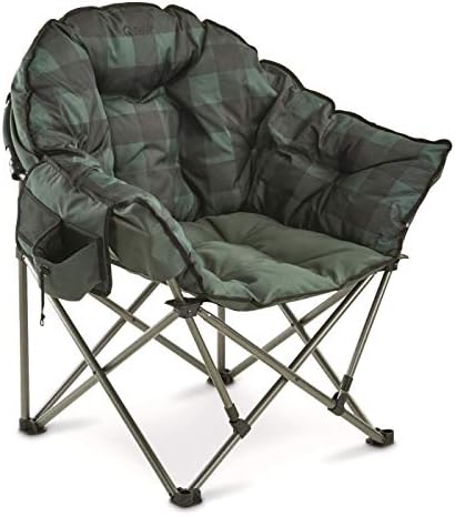 Guide Gear Club Camping Chair, Oversized, Portable, Folding with Padded Seats, 500-lb. Capacity Green Plaid by GuideGear